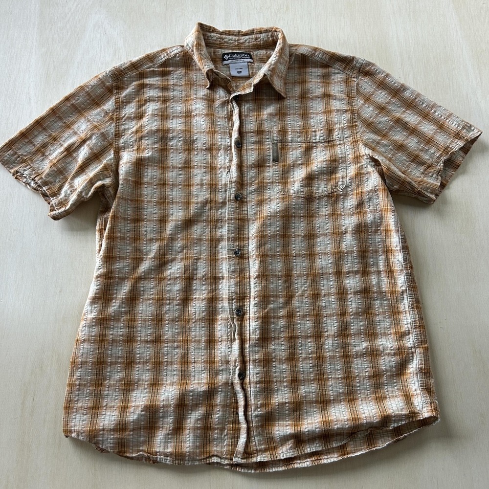 Columbia Shirt Mens XL‎ Beige Plaid Short Sleeve Button Up Casual Outdoor Hiking